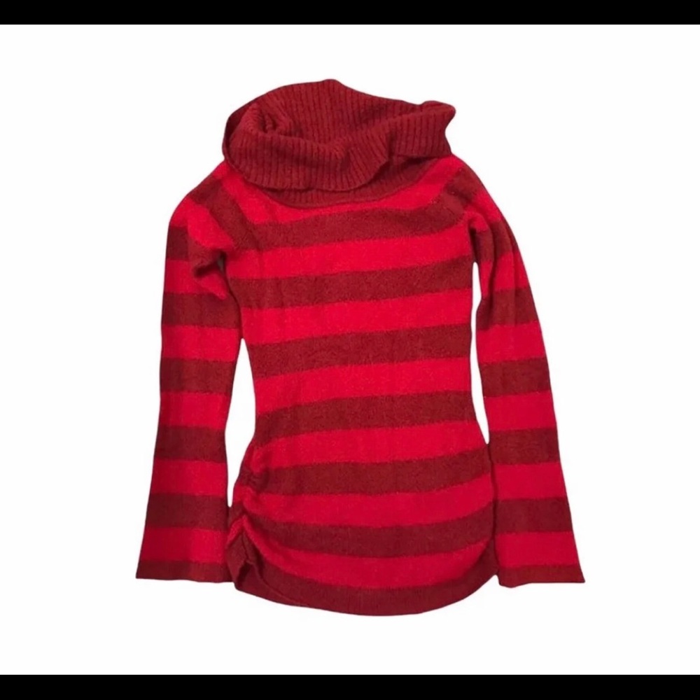 Y2K red striped cowlneck sweater Large